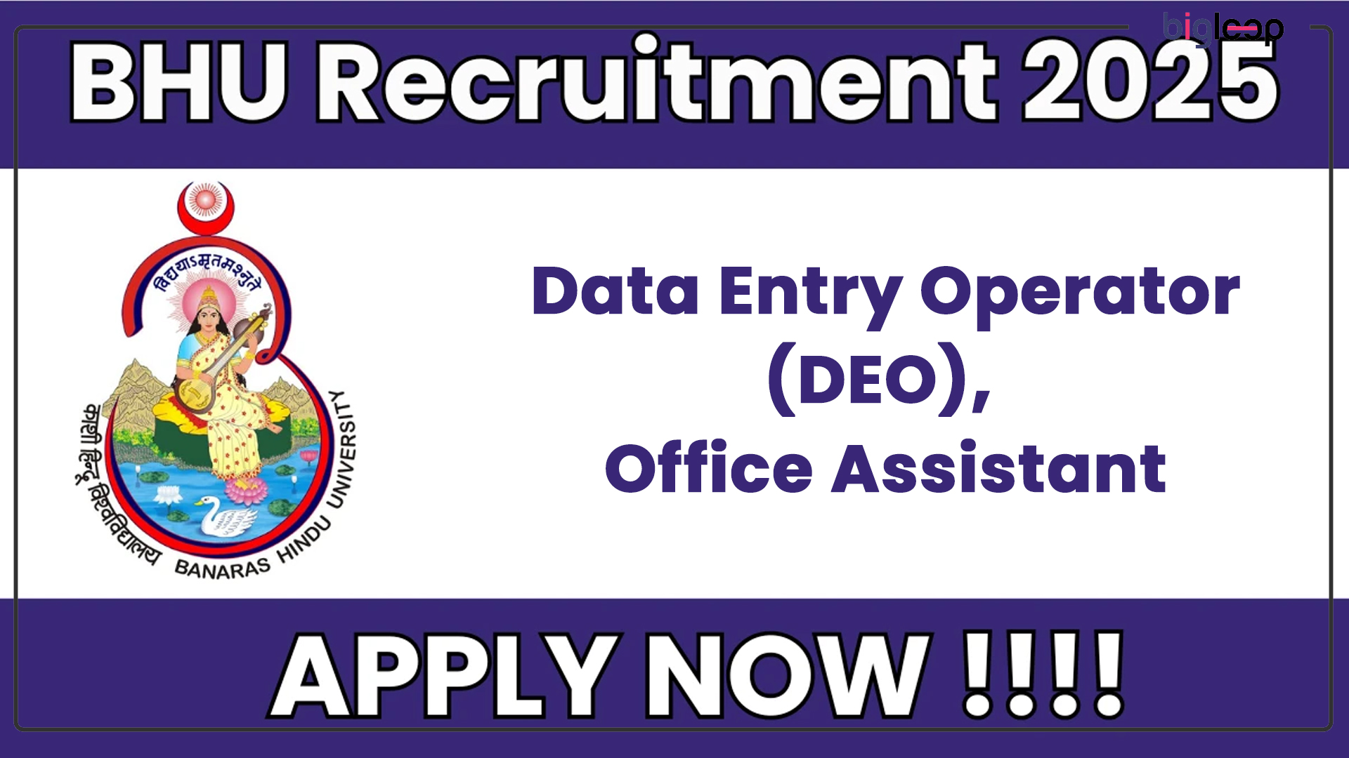 BHU Recruitment 2025 for Data Entry Operator (DEO), Office Assistant