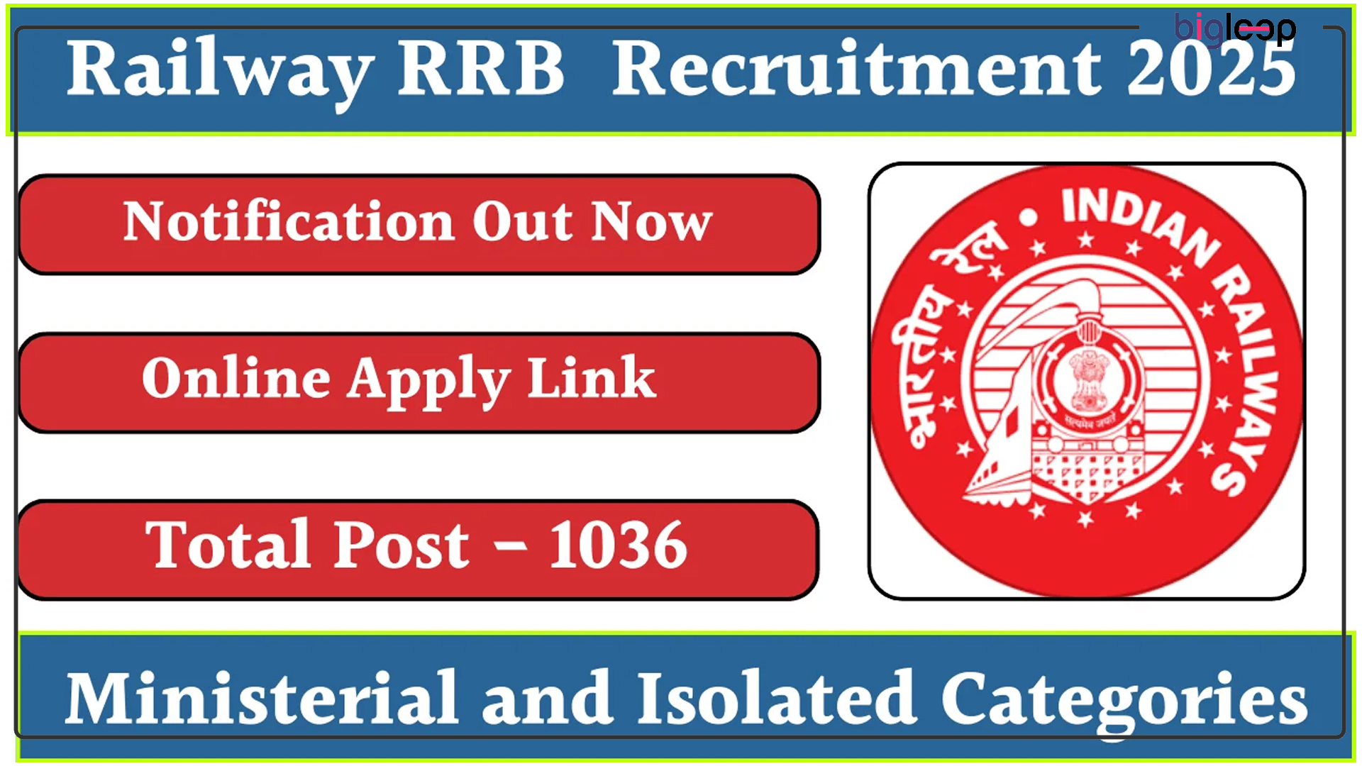 Railway RRB Ministerial and Isolated Post CEN 07/2025: Apply Online for 1036 Posts